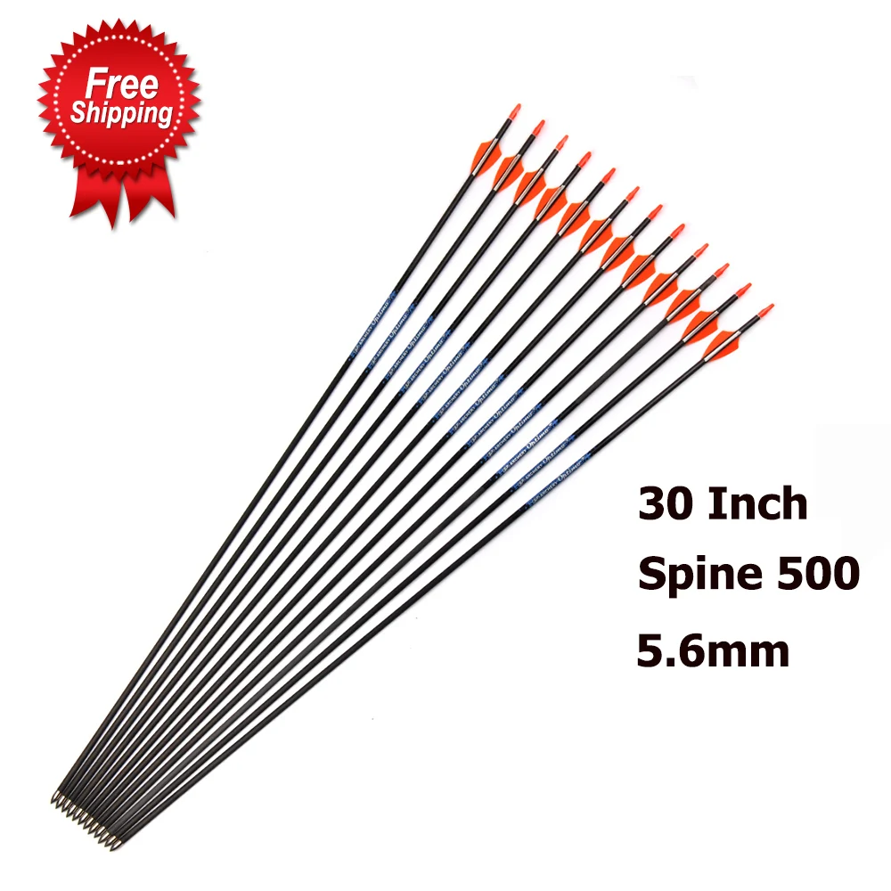 

30 Inch PureCarbon Arrow OD 5.6 mm With 2 Orange 1 White Plastic Feather for Compound/Recure Bow Hunting Shooting