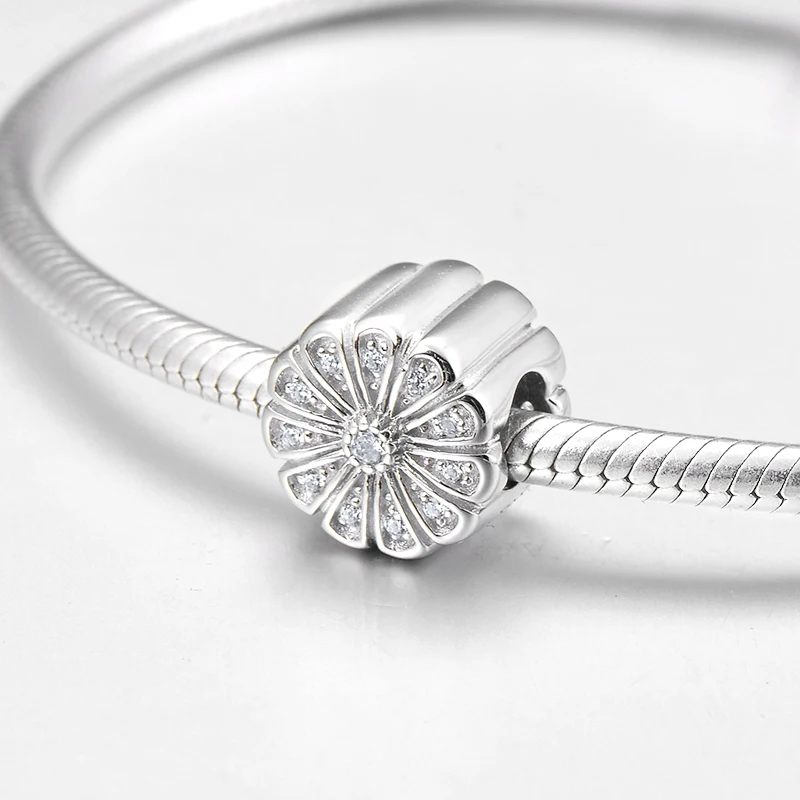 Модные круглые бусины в форме цветка из стерлингового серебра 925 пробы с