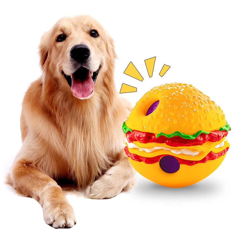 

1pc 14cm Hamburger Sounding Pet Ball Squeaky Chew Dog Toy Fun Giggle Natural Non-Toxic Rubber Bite Resistant Outdoor Toy