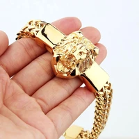 antique lion head figaro rolo chain bracelet for men stainless steel gold tone hip hop punk men women cuff jewelry 22cm