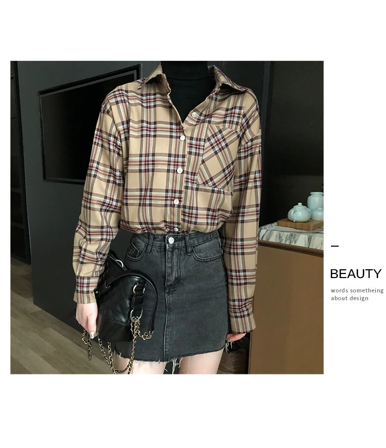 Блузка женская клетчатая с длинным рукавом и отложным воротником Ka391 | Женская