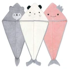 Тюрбан в форме мультяшного животного, шапочка для душа, влагопоглощающее полотенце для сушки волос с кнопкой, быстросохнущая насадка F1FF