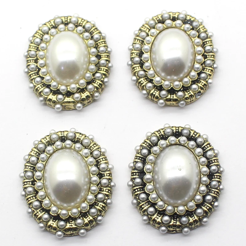 

New 5Pcs/Lot 20*25mm metal AlloyOvalpearlflat ButtonWedding Party Decoration Matching Jewelry fittings