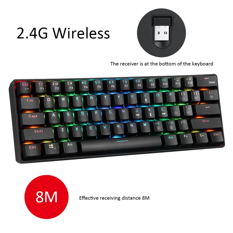 

Russian English Mechanical Keyboard 61 Keys USB Wired 2.4G Wireless Dual Mode Gaming Keyboards Backlight for Desktop PC Laptop