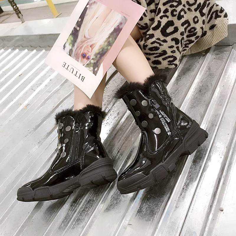 Женские ботильоны из искусственной кожи теплые модные короткие сапоги на