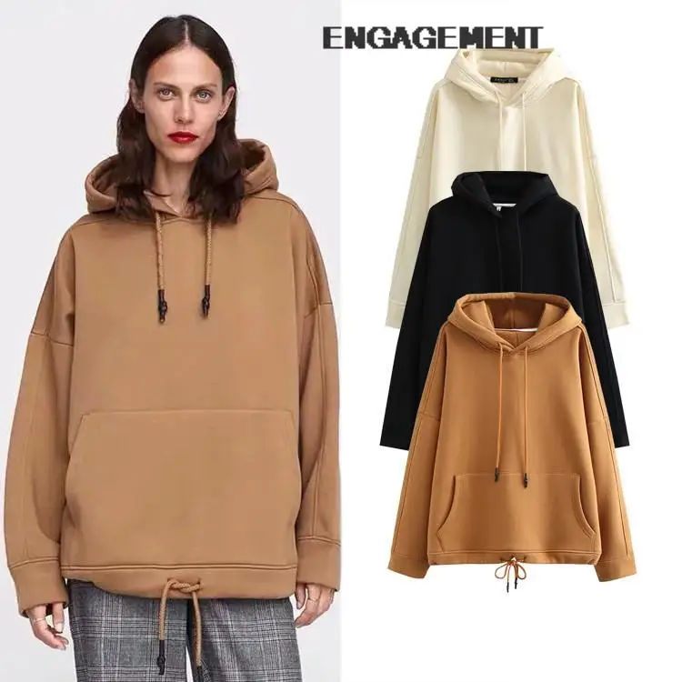 

ENGAGEMENT Kangaroo pocket design loose plus size hoodies sweater autumn winter Women all-match blouse Za 2021 Trafaluc