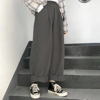 foufurieux korean solid color men wide leg pants 2021 mens cotton casual straight pants japanese streetwear man hip hop pants