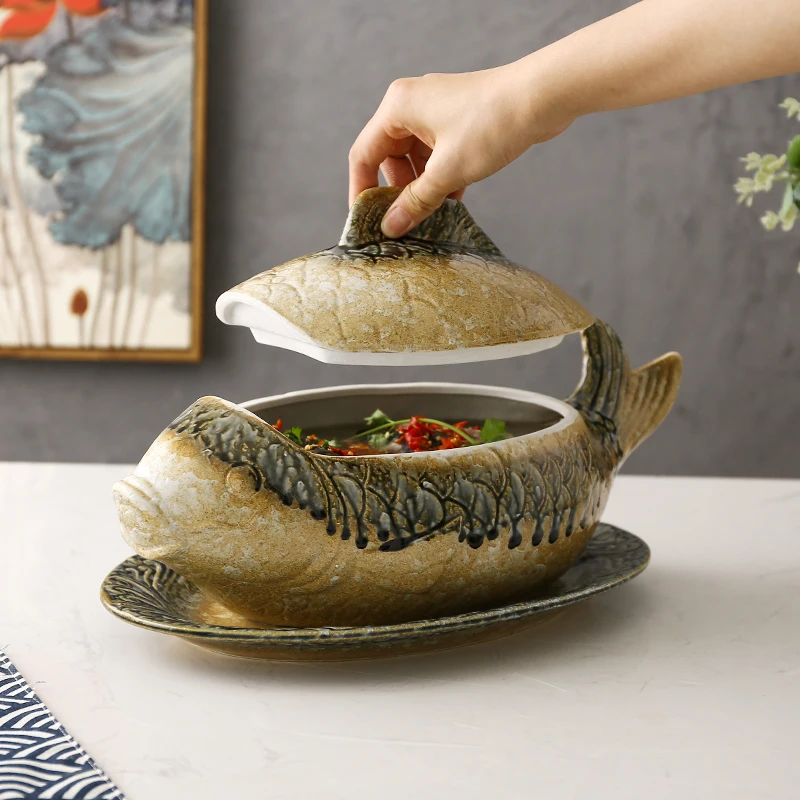 

zq Chinese Style Hotel Vintage Ceramic Soup Bowl Creative Special Japanese Style Plate