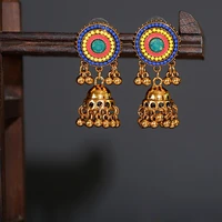 new vintage corful beaded india wedding earrings hangers classic gold alloy ladies earrings bohemian green bollywood earrings
