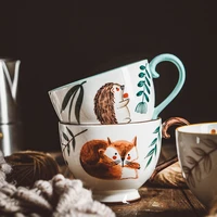 cute handpainted ceramic mug breakfast milk afternoon tea coffee cup retro style forest animal home decoration kitchen tableware