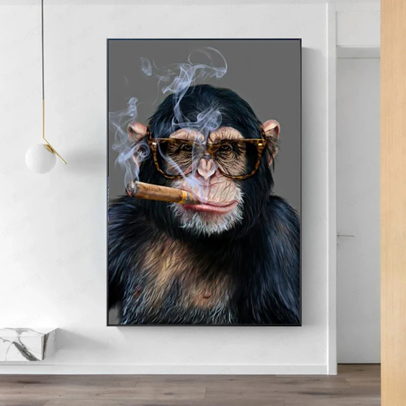 

Modern Monkey Gorilla Smoking Canvas Painting Posters and Prints Wall Art Picture for Living Room Home Decoration