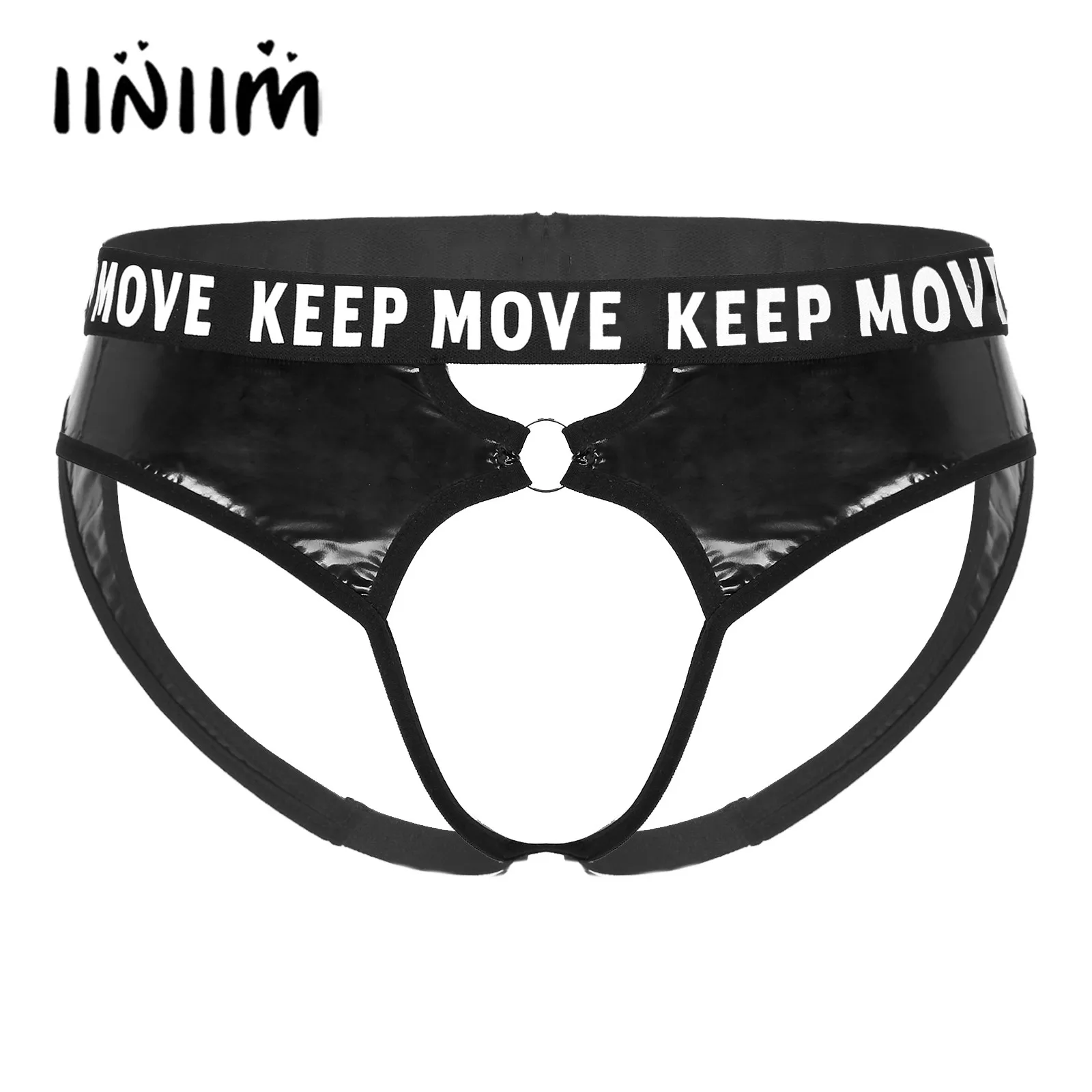 

Sexy Mens Lingerie Open Butt Underwear Patent Leather G-strings Underpants Letter Printing Crotchless Thongs Briefs Panties