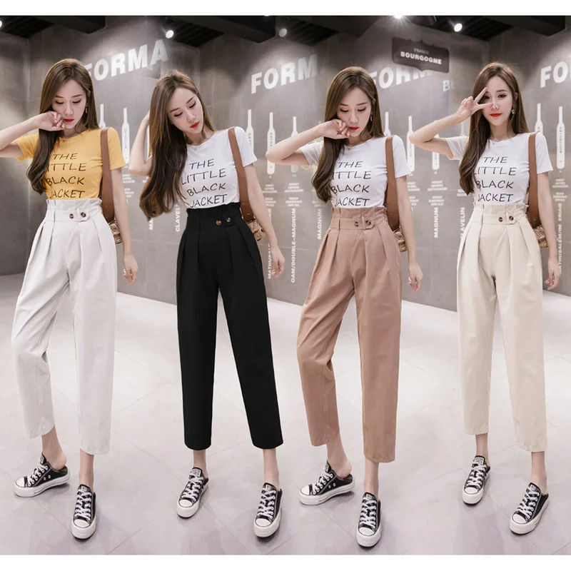 

Women Harem Pants 2020 Summer Autumn Fashion Female Solid Elastic Waist Loose Trousers Casual Cargo Pant Streetwear Ankle-length