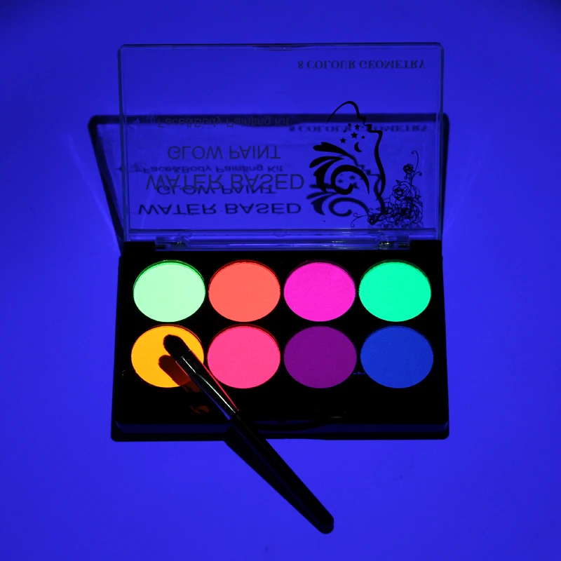 UV Glow in the Dark Face Body Art Paint Kit - 8 Colors Luminous Makeup with Brush for Party and Fancy Dress image 3