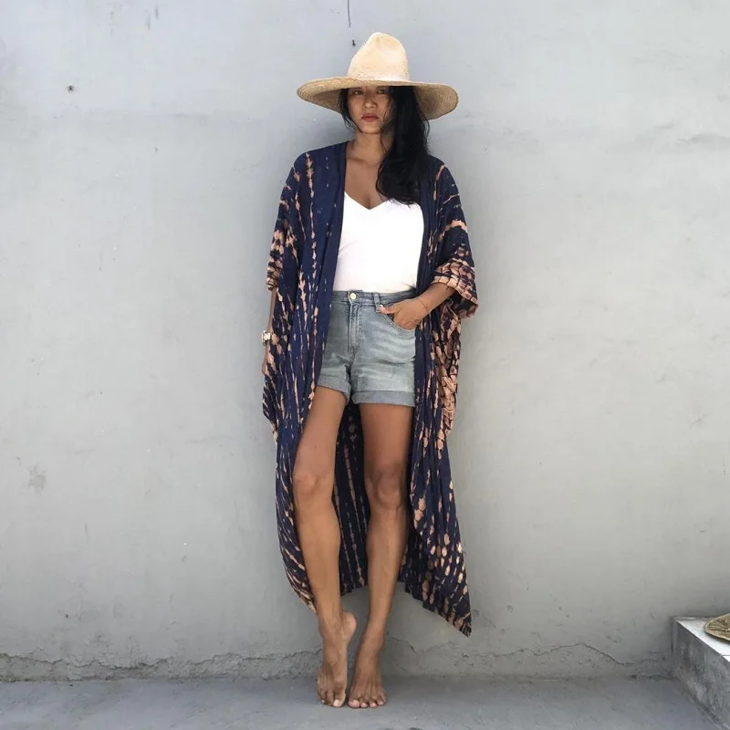 Summer Beach Dress Black White Joe Green Women Tie-Dye Type Cardigan Vacation Skirt Bikini Cover-Up Outer Sunscreen Costume Sexy