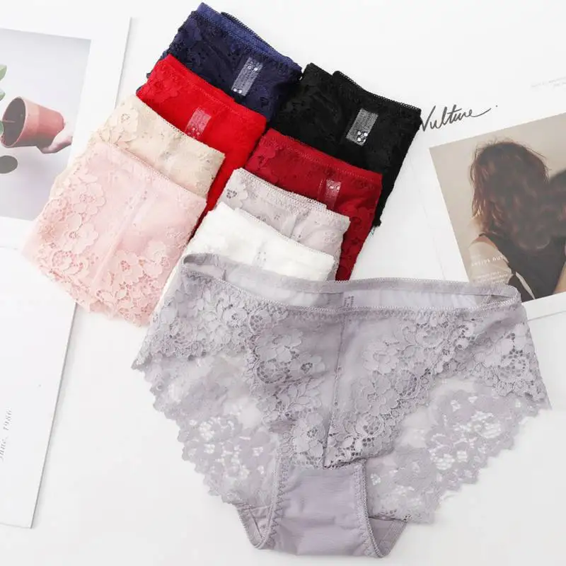 

Sexy Lace Briefs Floral Embroidery Panties for Women Female Underwear Ultra-thin Transparent Lingerie Intimate Briefs