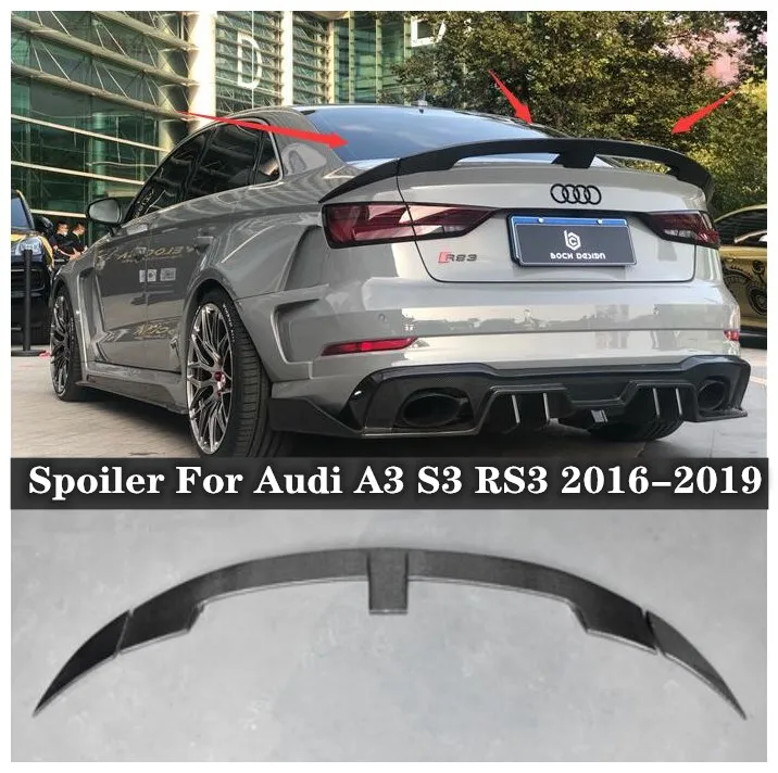 

3 pieces /1Set High quality Carbon Fiber Car Rear Trunk Lip Spoiler Wing Fits For Audi A3 S3 RS3 2016-2020
