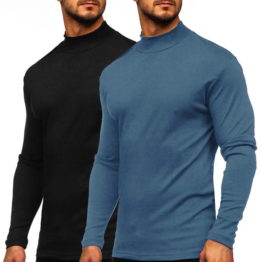 

Men T-shirt Solid Color Thicken Autumn Winter Simple Slim-fitting Pullover for Daily Wear