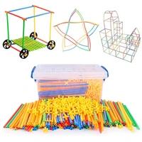 4d diy magnetic blocks plastic straw fight inserted construction building kits blocks educational toy for children