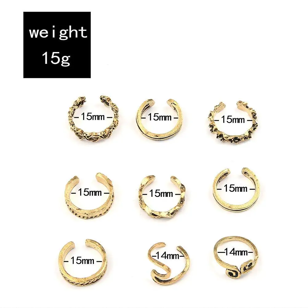 

Hot 9PCS Rings Women Unique Hight Quality Adjustable Opening Finger Ring Retro Carved Toe Ring Foot Beach Foot Jewelry