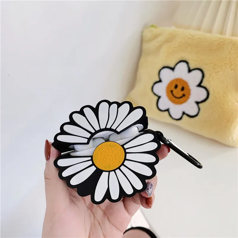 

For Airpods Pro Case,3D Cute Daisy Sun Flower Case Silicone Earphone Headphone Cover Case For Airpods 1/2 Case For Girls