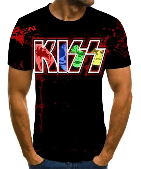 Новинка 2020 простая футболка с надписью Kiss color рисунком рок группы универсальная