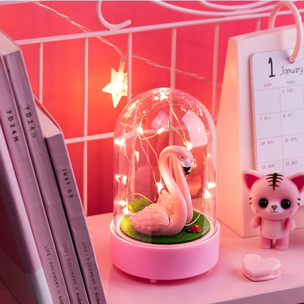 Креативный ночник с фламинго Вибрирующая лампа для комнаты девочек украшение