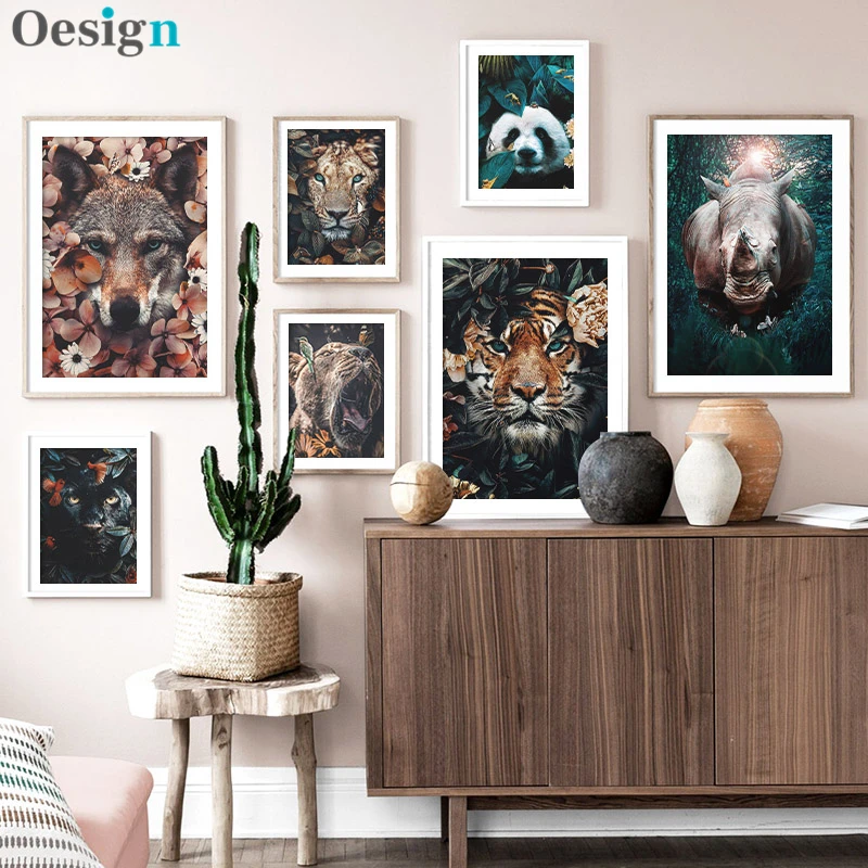 Животное Искусство Плакаты Тигр Лев Джунгли Wall Art холст картины печать