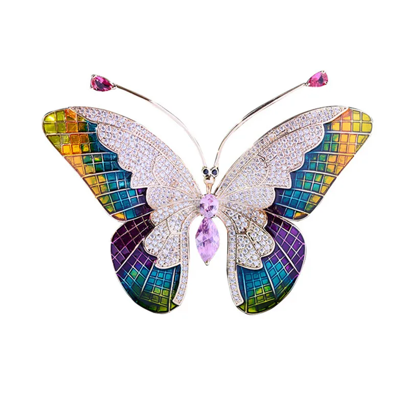 

Colorful Cubic Zirconia Oil Drop Butterfly Bouttoniere Fashion Suit Brooches Pins Brand Design Enamel Insect Corsage For Women