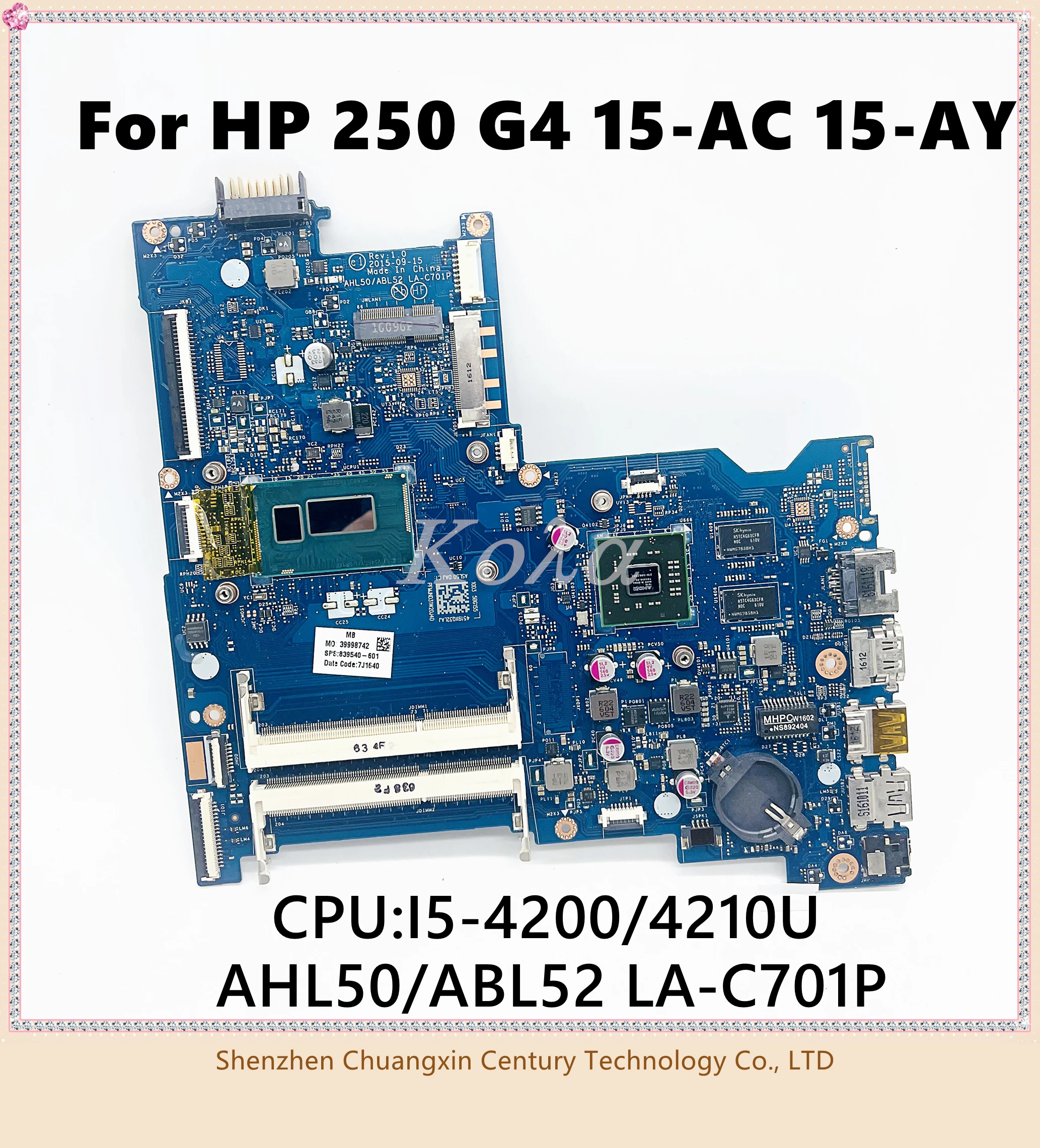 Материнская плата для ноутбука модель AHL50/ABL52 HP 250 G4 15-AC 15-AY 839540-601 839540-001 с