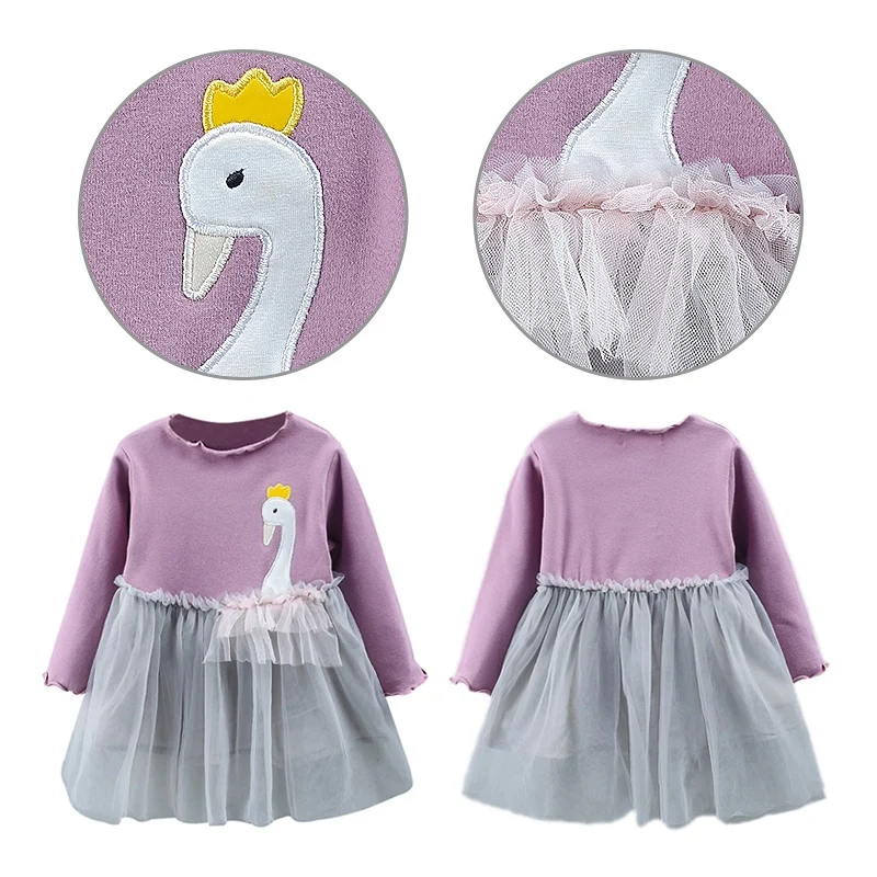 

Casual Baby Girls Mesh Dress Animal Pattern Patchwork Child Clothes Long Sleeve Kids Sundress Girls Dress Autumn