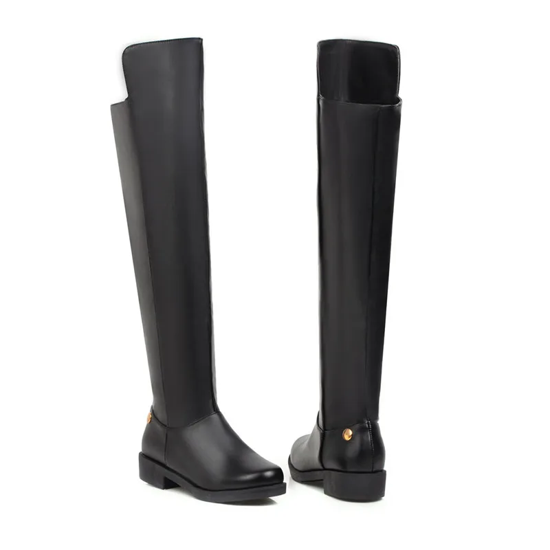 MoonMeek Big size 34-44 pu leather over the knee boots low heel round toe zipper women boots black brown winter women boots