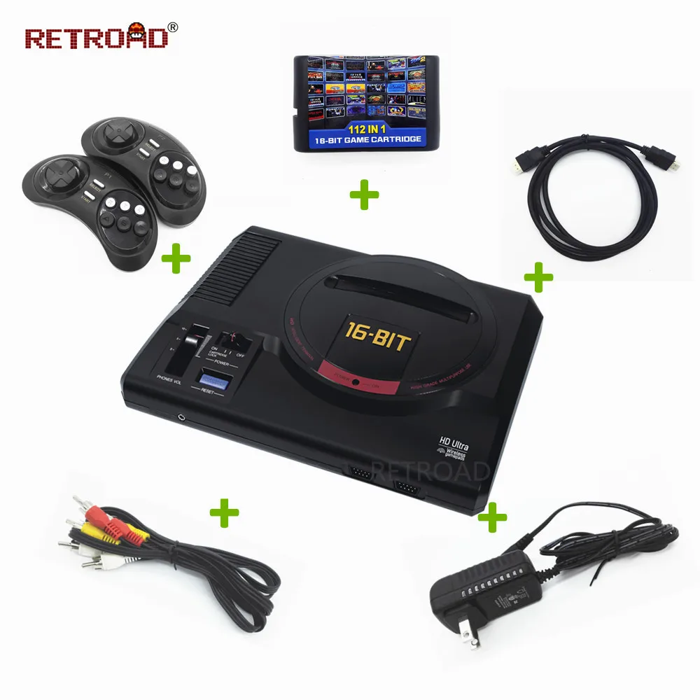 RETROAD 16 бит MEGADRIVE 1 MD Genesis совместимая машина с 126в1 SEGA игровая карта 720 dpi высокое разрешение с беспроводными геймпадами