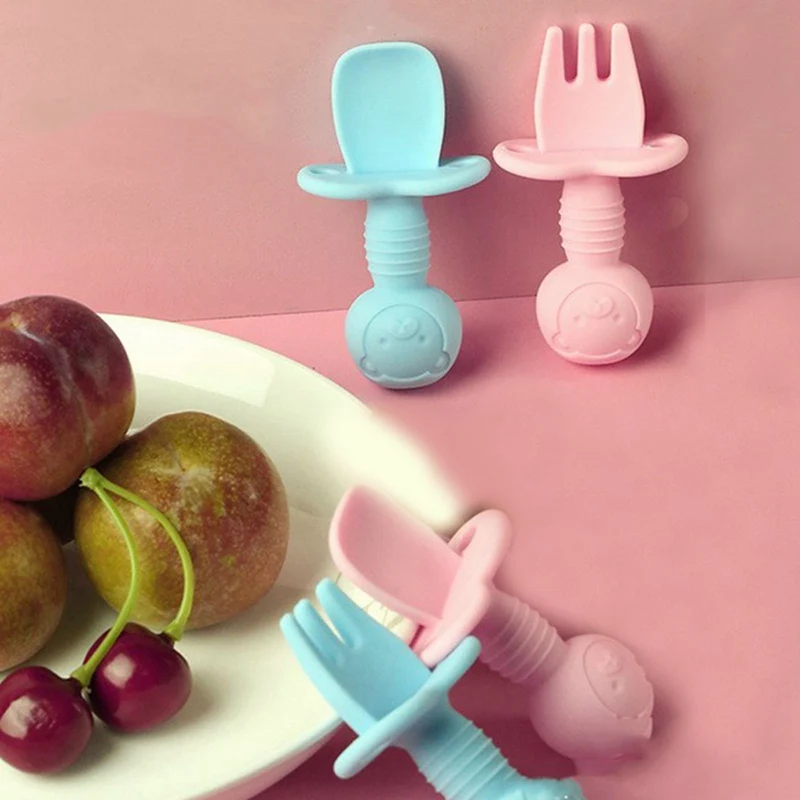 

Baby Feeding Spoon and Short Fork Sets with Storage Box Children Toddler Cute Bear Feeding Training Diner Portable Cutlery Sets