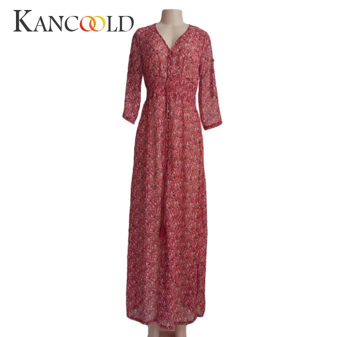 KANCOOLD 2019 Women's V-neck long skirt slim fashion comfortable bohemian dress floral seaside beach | Женская одежда