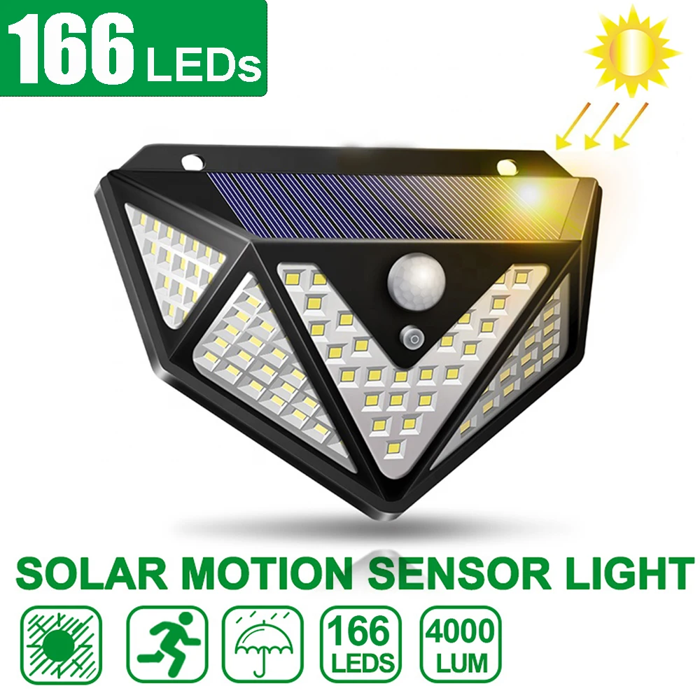 

166 LED Solar Motion Sensor Led Wall Lights Solar Led Light Outdoor Sunlight 270 Wide Angle Waterproof Security Lamp for Garden