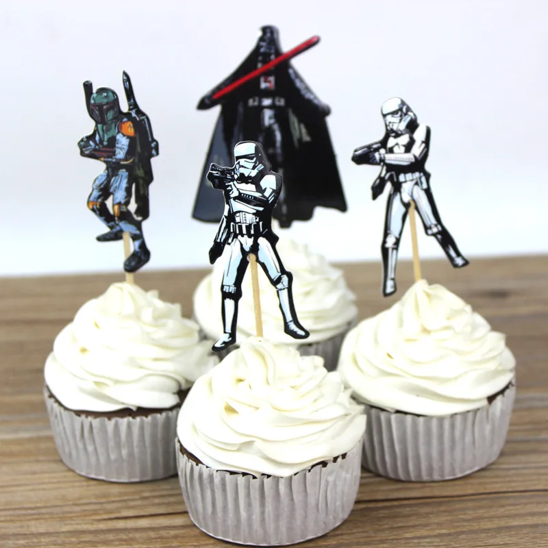 

Star Wars Theme Cupcake Toppers Happy Birthday Decoration Events Party Baby Boys Kids Favors Cake Card Wtih Sticks 24pcs/lot