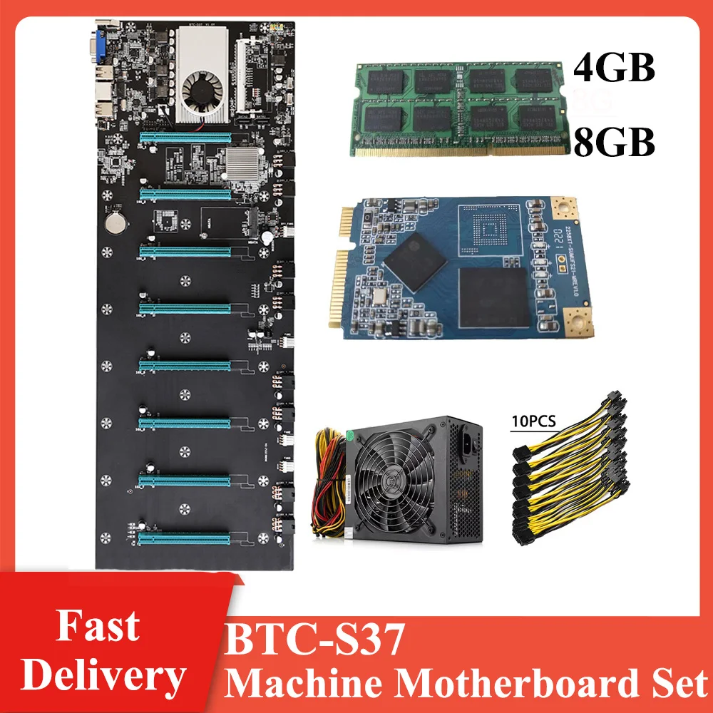

BTC-S37 врубовая машина набор материнских плат 8 Графика слот для карт + 1850W Питание + 4G/8G DDR3 + 8Pin силовой кабель + 128 г mSATA SSD