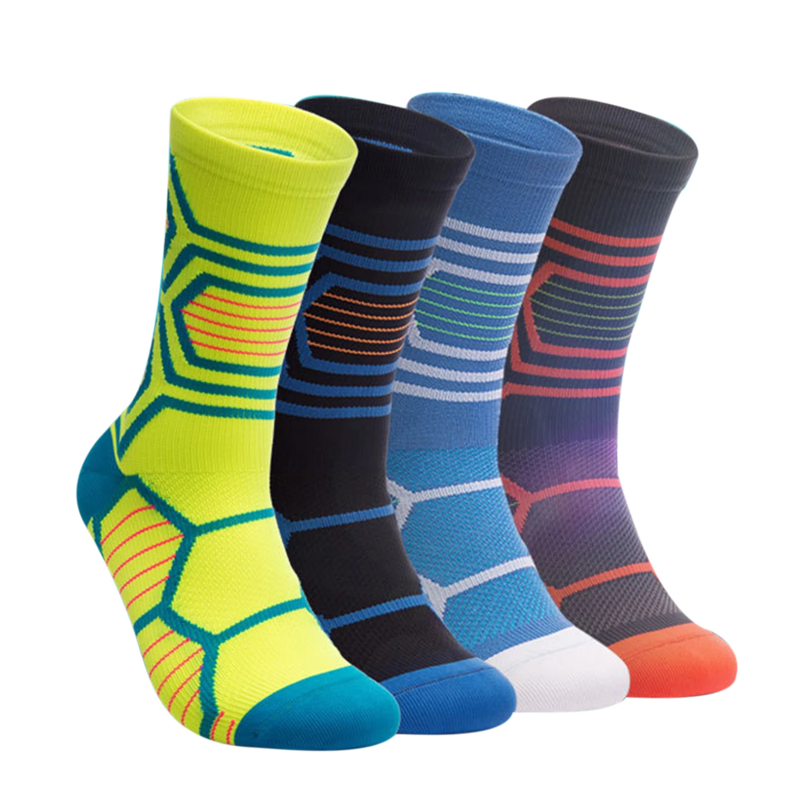 

2pc Unisex Striped Nylon Stockings for Sports Breathable Variegated Color Socks Black/ Grey/ Blue/ Green