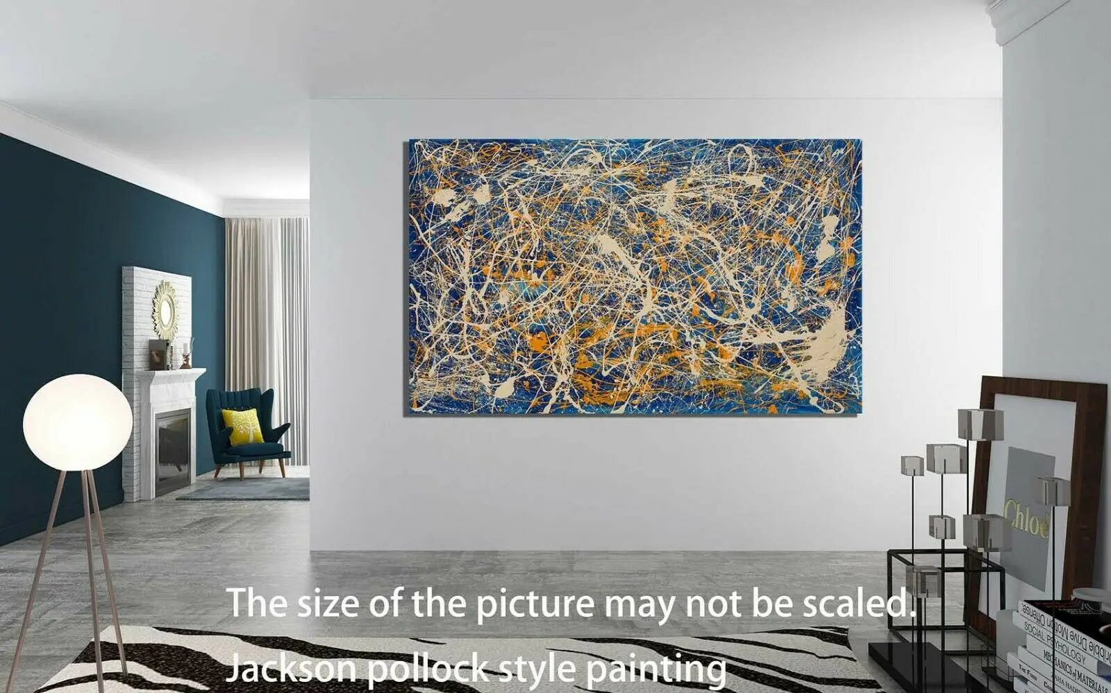 Синий чистый ручной работы искусство pollock стиль капельная живопись холст