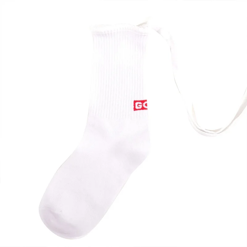 Fashion Lace-up Cotton Socks Japanese Handmade DIY Tie Rope Women's Casual Comfort Solid Color | Женская одежда