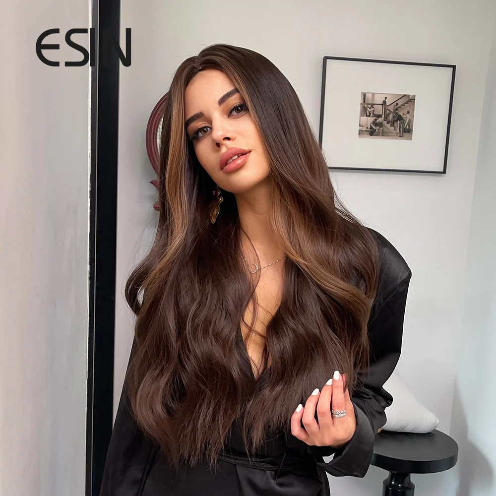 ESIN синтетические волосы длинные волнистые Омбре темно-коричневые парики средней
