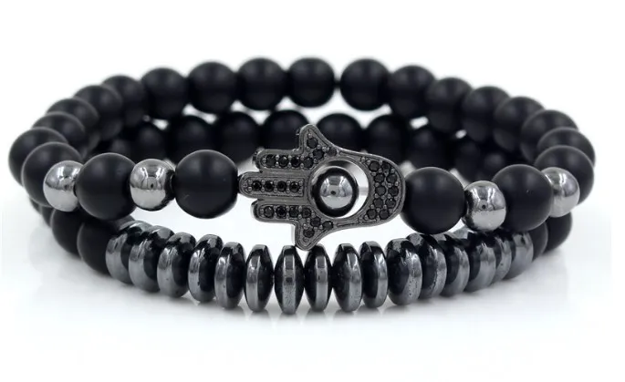 

8mm 2PCS/Lot uu5 gold silver Copper cz zircon cubic zirconia elastic adjusted agate Onyx fatima hand palm Bracelet Bangles