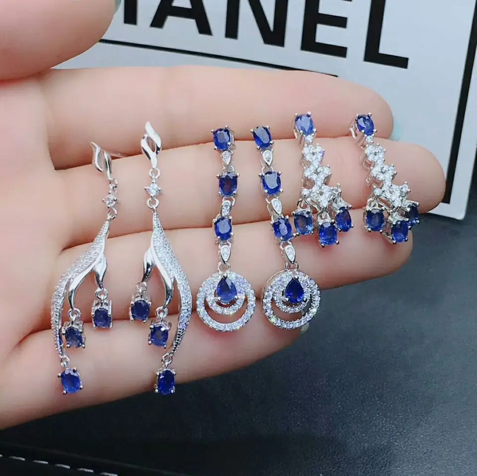 Роскошные серьги-подвески MeiBaPJ из Шри-Ланки с сапфиром и драгоценными камнями