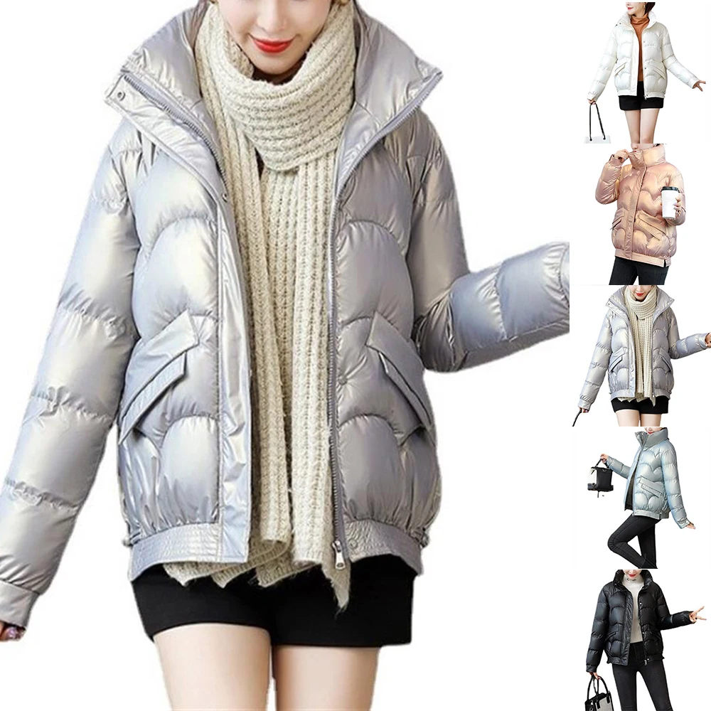 

Womens Ladies Winter Quilted Zipper Coats Jackets Warm Casual Loose Short with Pockets Plain Outwearing Warm Coats Tops Clothes