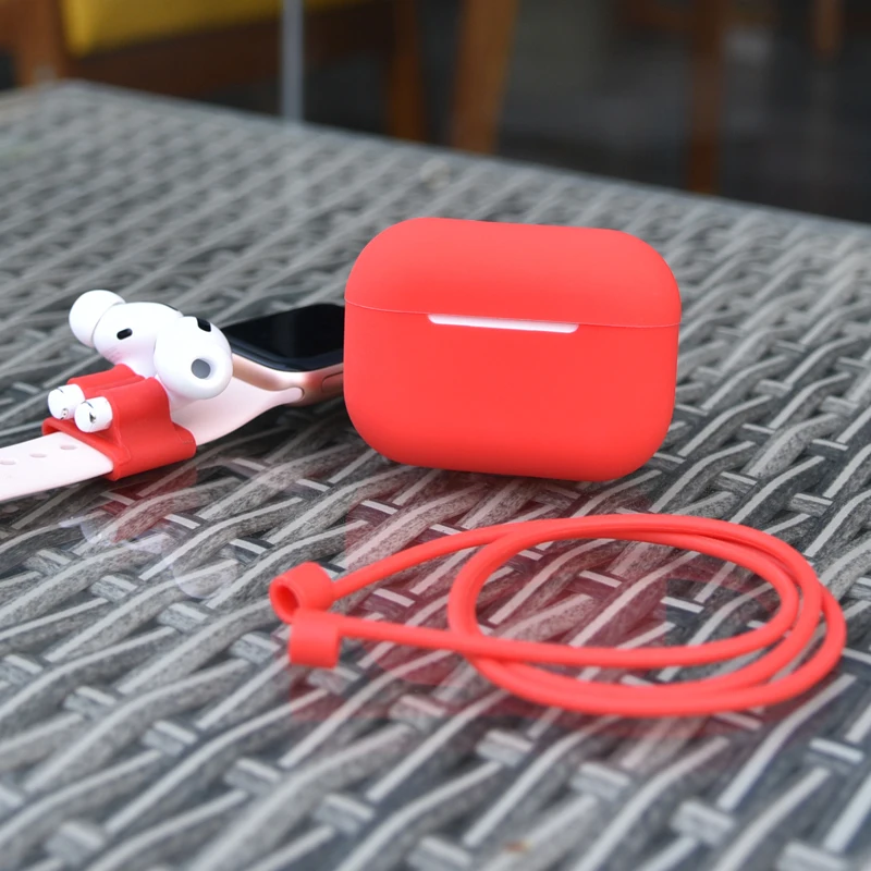 Набор аксессуаров для наушников 3 в 1 чехол Airpods Pro мягкий ТПУ ремешок с защитой от