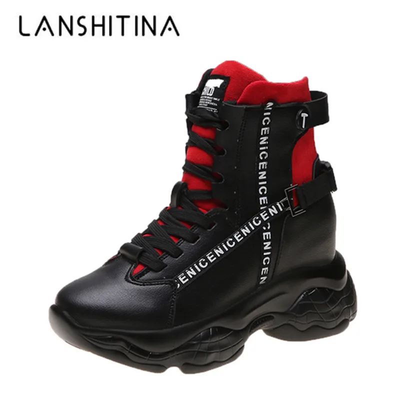 Женские высокие кроссовки на танкетке 8 5 см ботильоны платформе со шнуровкой