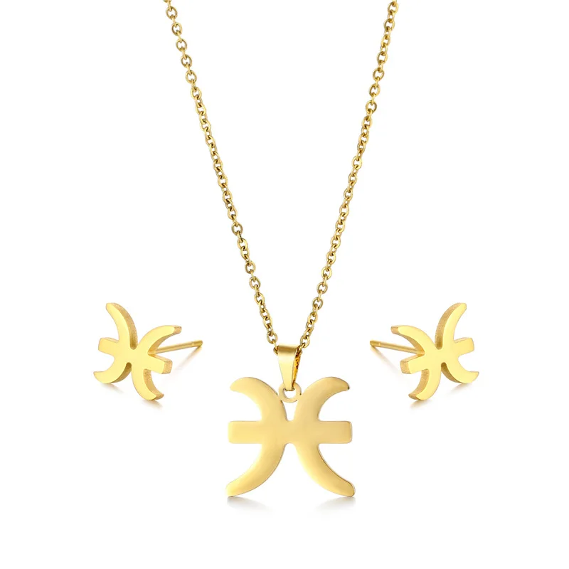 

Stainless Steel Pisces Earrings Necklace Set For Women Simplicity Pendant Necklace Clavicle Chain Jewelery 2021 New Fashion Gift