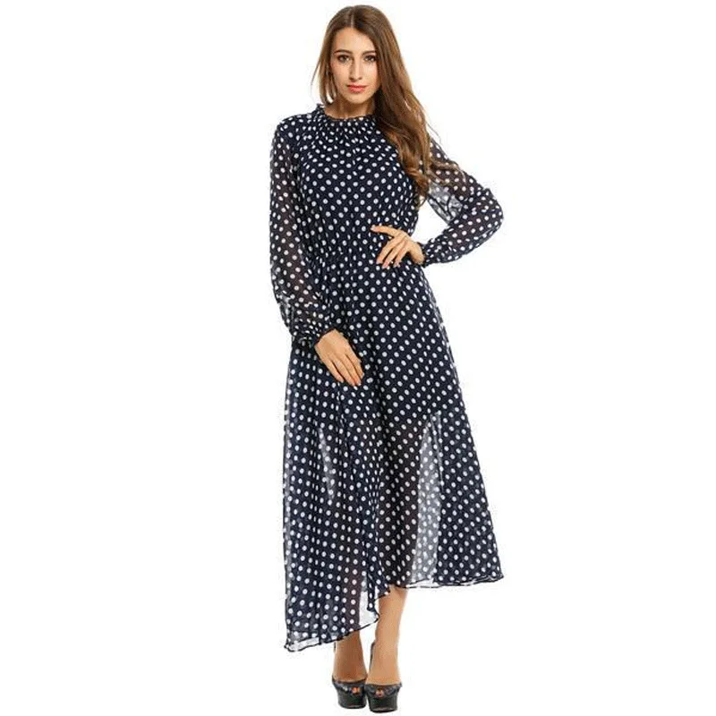 

Europe and The United States Hot Selling Beach Skirtwave Point Chiffon Long-sleeved Dress Women's Wear