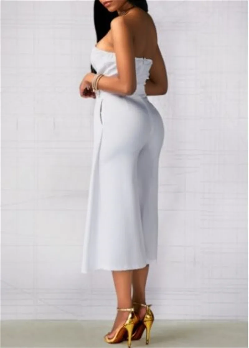 

Hot Sexy Bandeau Sweetheart Neckline Sleeveless Belted Wide Leg Pants Jumpsuit Women Party Office Lady Bandage Bodycon Rompers